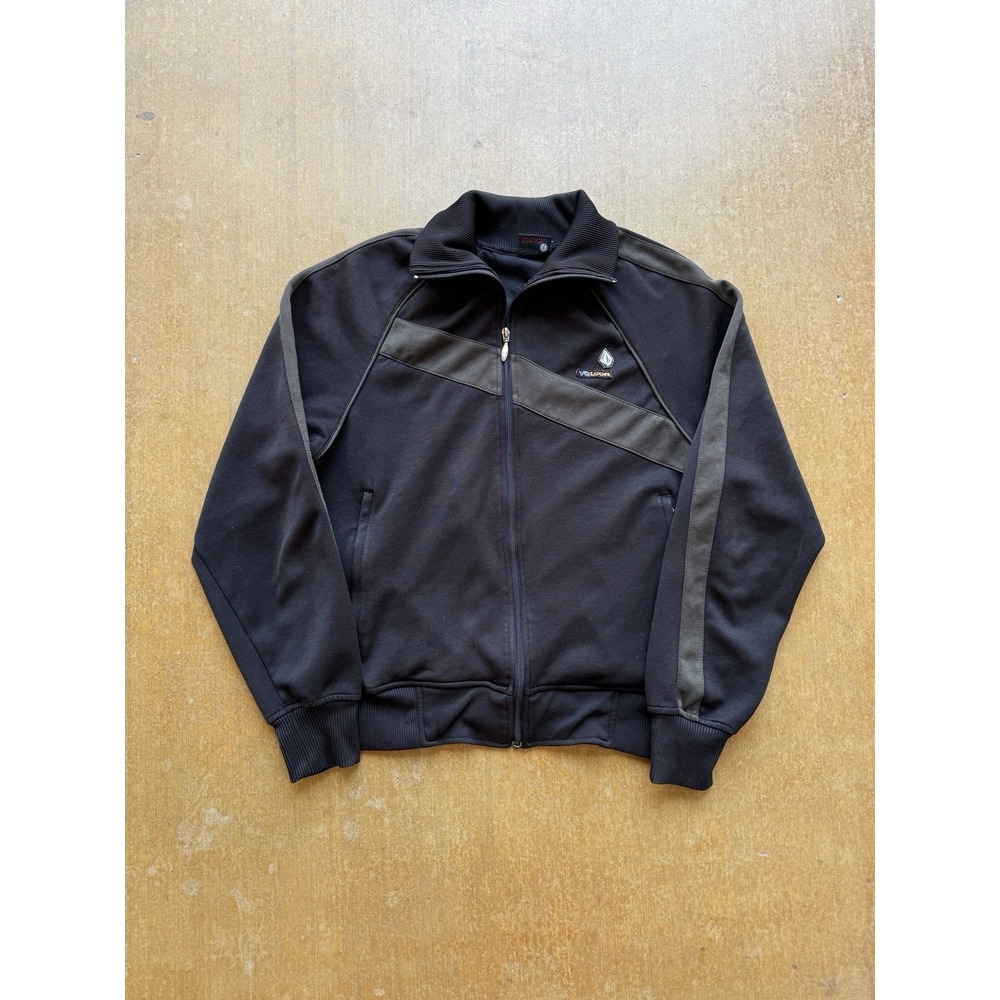 VTG Volcom Nylon Track Gorpcore Zip Up Black Jacket Y2K Skater Surfer (S)
